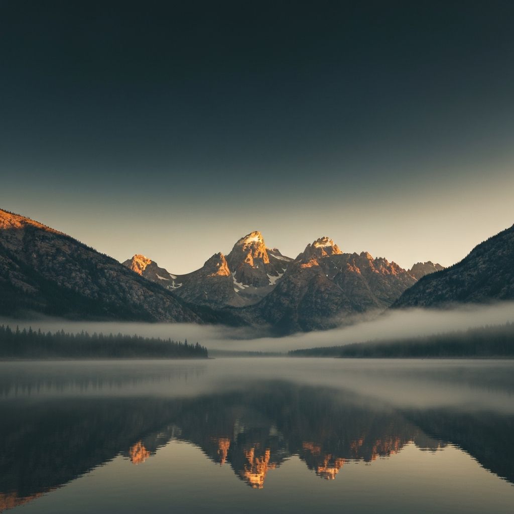 Quiet mountain landscape at sunrise.